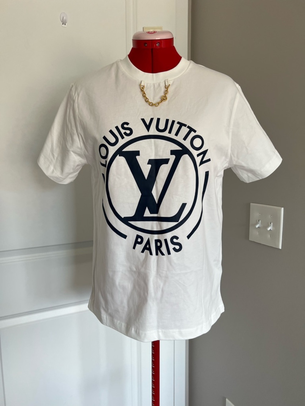 Louis Vuitton White Tee with Navy Logo